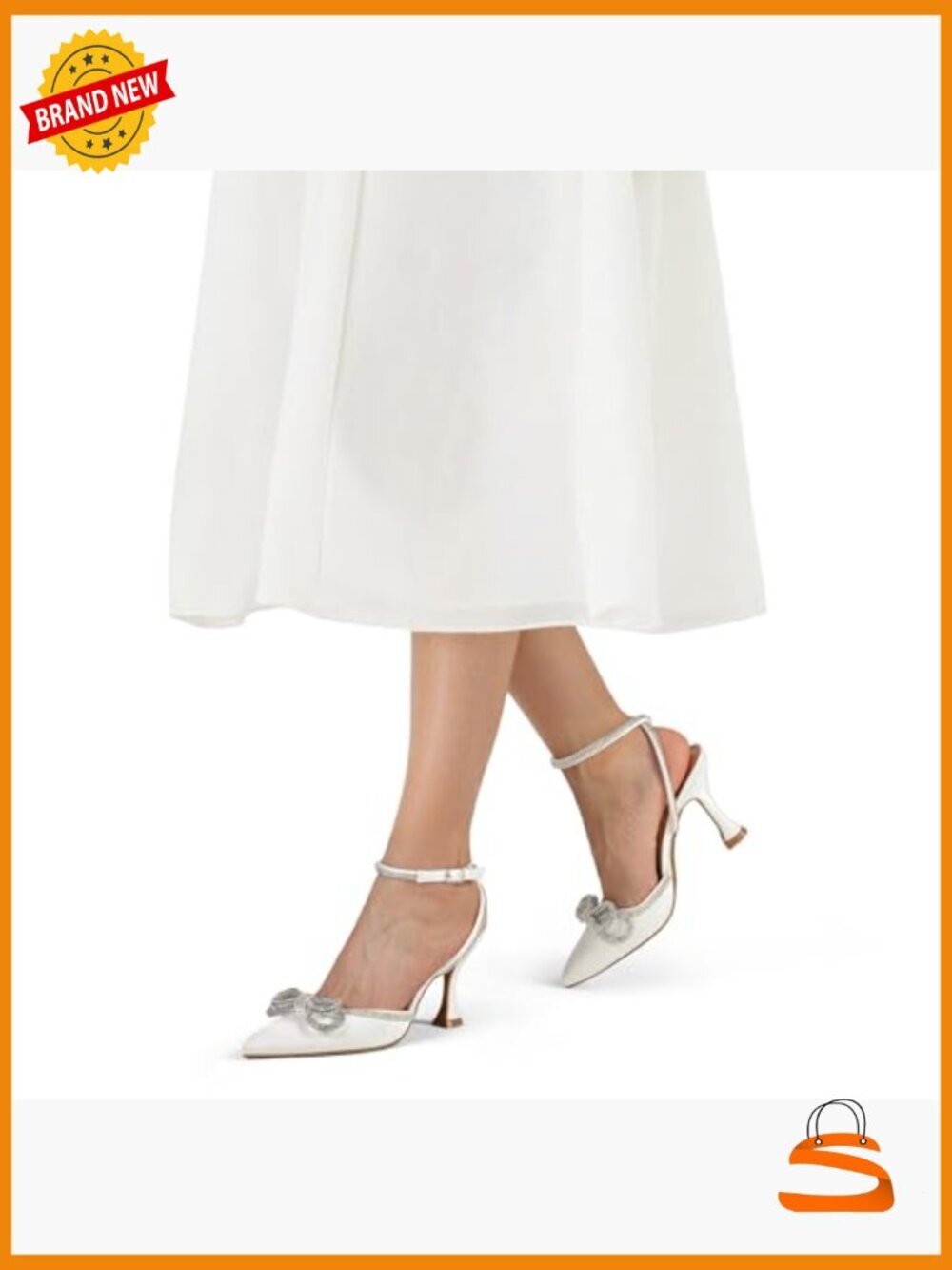 Rhinestone Bow Pumps Wedding Shoes Pointed Toe Kitten Heels Adjustable Strap - Picture 6 of 7